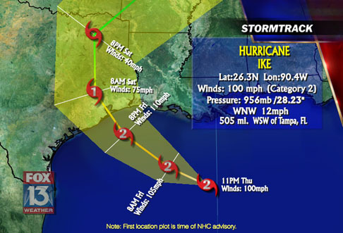 Storm track forecast for Hurricane Ike (9-12-08)