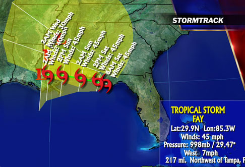 Tropical Storm Fay tracking as of August 23, 2008