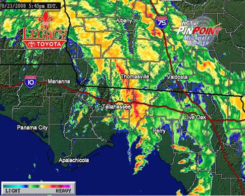 Regional Florida radar of Tropical Storm Fay as of 5:45pm August 23, 2008