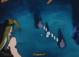 Yes, diapers.  Explain it to him.